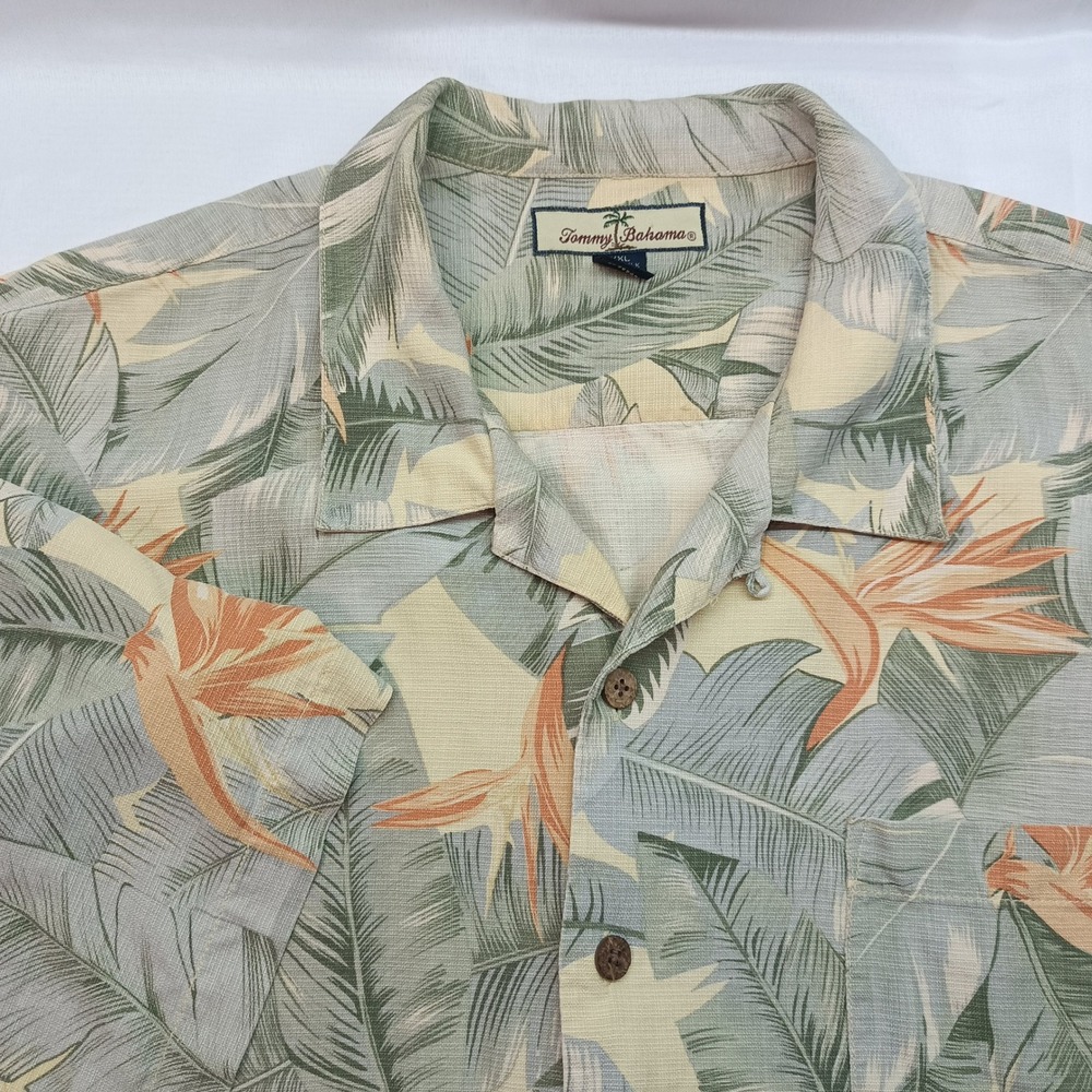 Tommy Bahama Mens XXL Silk Tropical Bird of Paradise Palm Leaf Camp Shirt Beach